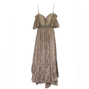 Gunbeyi Women's Formal Ball Gown Tan Beige Champagne Beaded Sparkle Size 38 8